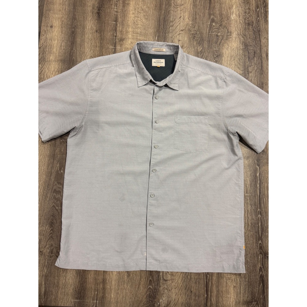 Quiksilver Waterman Collection Mens XL Grey Check Short Sleeve Button Down Shirt